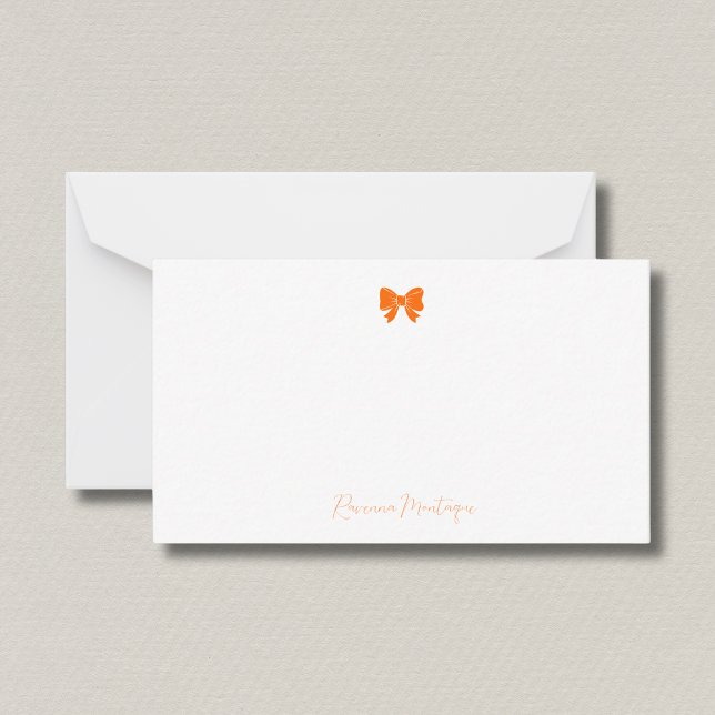 Simple Sunset Orange Chic Bow Handwritten Name  Card (Creator Uploaded)