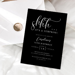 Simple Surprise Birthday Party Black Invitation