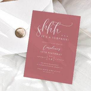 Simple Surprise Birthday Party Pink Invitation