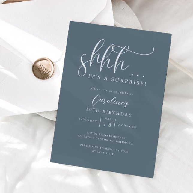 Simple Surprise Birthday Party Slate Blue Invitation (Creator Uploaded)