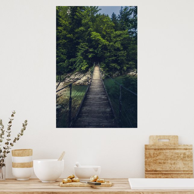 Simple suspension bridge over river Idrijca, Slove Poster (Kitchen)