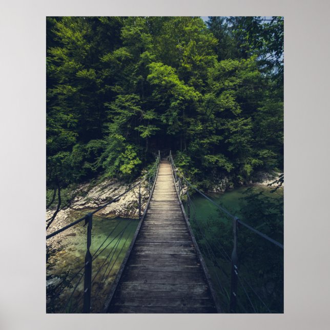 Simple suspension bridge over river Idrijca, Slove Poster (Front)