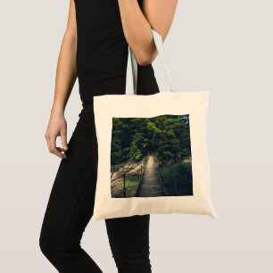 Simple suspension bridge over river Idrijca, Slove Tote Bag