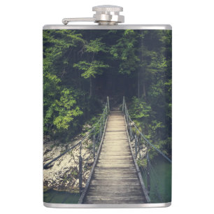 Simple suspension bridge river Idrijca, Slovenia Hip Flask
