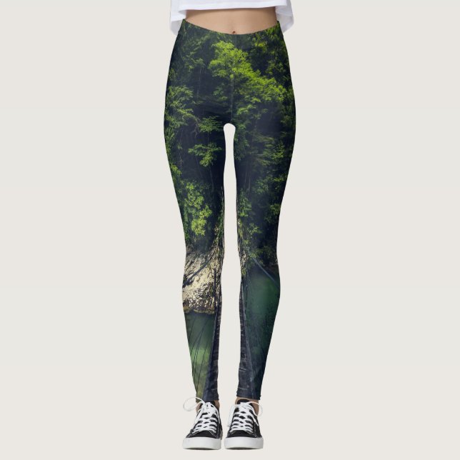 Simple suspension bridge river Idrijca, Slovenia Leggings (Front)