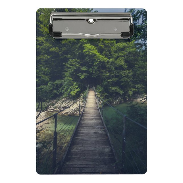 Simple suspension bridge river Idrijca, Slovenia Mini Clipboard (Front)
