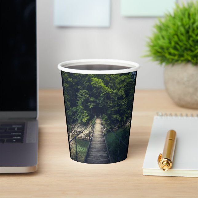 Simple suspension bridge river Idrijca, Slovenia Paper Cups (Insitu)