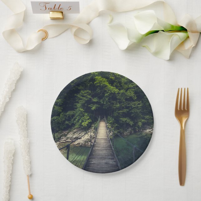 Simple suspension bridge river Idrijca, Slovenia Paper Plate (Wedding)