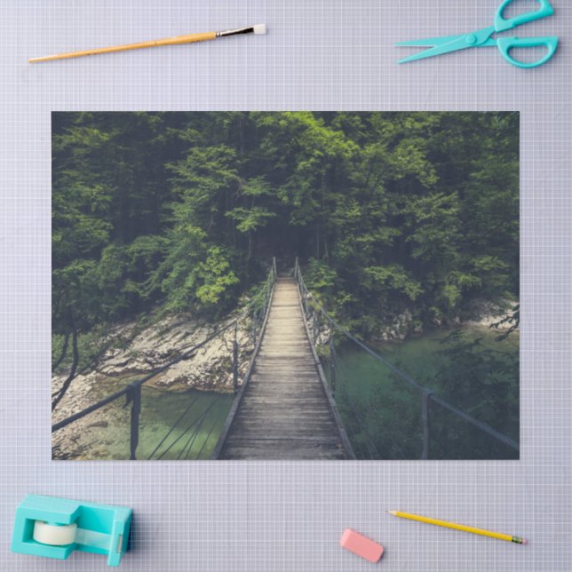 Simple suspension bridge river Idrijca, Slovenia Tissue Paper (Craft)