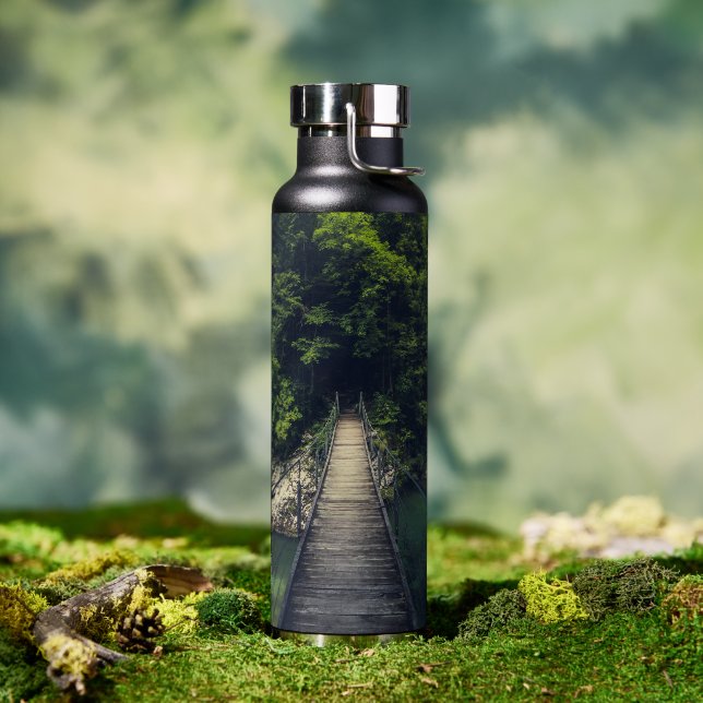 Simple suspension bridge river Idrijca, Slovenia Water Bottle (Outdoor)