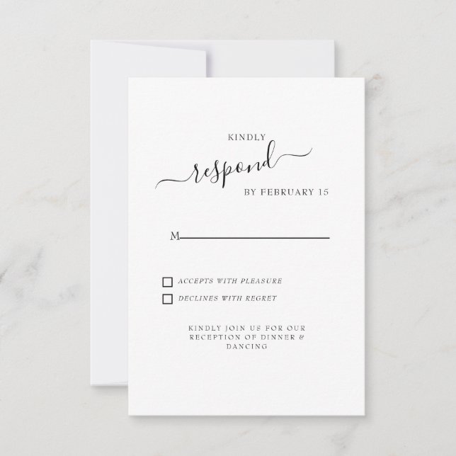 Simple Swash White Wedding RSVP Card (Front)