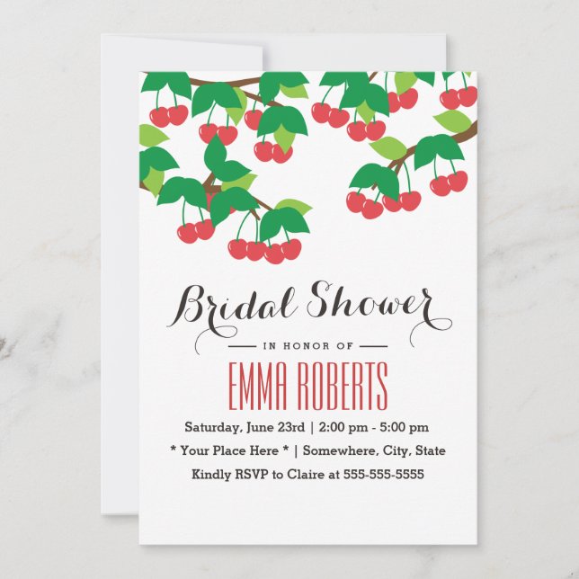 Simple Sweet Cherry Tree Bridal Shower Invitation (Front)