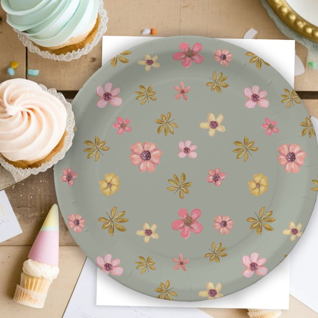 Simple Sweet Flowers Birthday Party Cute Pretty  Paper Plate (Creator Uploaded)