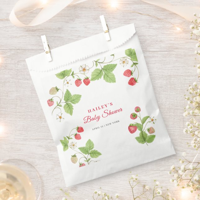 Simple Sweet Greenery Strawberry Baby Shower Favour Bags (Clipped)