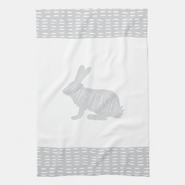 Simple, Sweet Grey Easter Bunny Rabbit Kitchen Tea Towel (Vertical)
