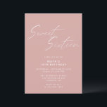 Simple Sweet Sixteen | Blush Pink 16th Birthday Invitation<br><div class="desc">Pretty and simplistic 16th birthday invitations with heading "Sweet Sixteen" text in white script font on a girly blush pink background. The reverse side features a pattern of the word "sixteen" in coordinating script. The reverse side pattern, as well as the background colour, can be changed by using the design...</div>