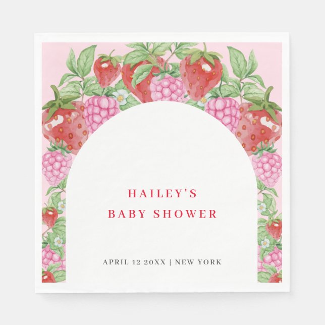 Simple Sweet Strawberry Arch Baby Shower Napkin (Front)