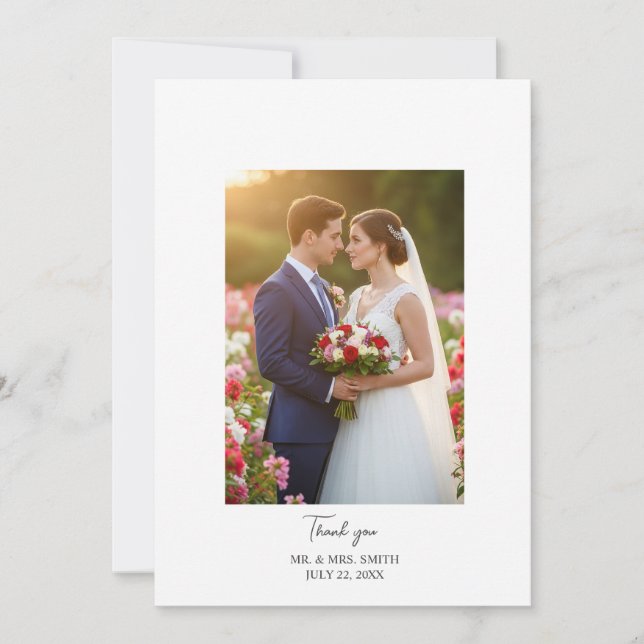 Simple sweet wedding Flat Custom Thank You Card (Front)
