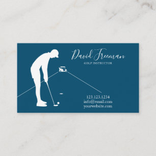 Simple Swing Silhouette Blue Golf Instructor Business Card