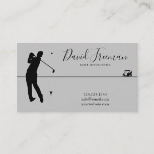 Simple Swing Silhouette Grey Golf Instructor Business Card