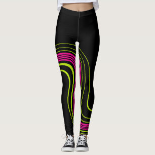 Simple Swirl in Lime Green, Hot Pink and Black Leggings