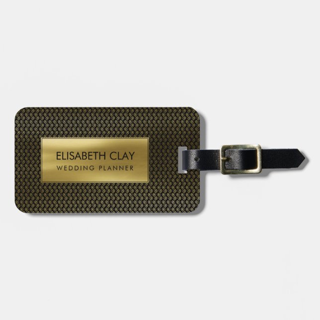 Simple Swirl Pattern Gold on Black Luggage Tag (Front Horizontal)