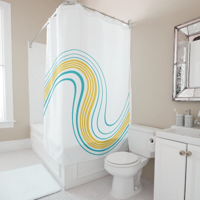 Simple Swirl - Turquoise and Yellow Shower Curtain (In Situ)