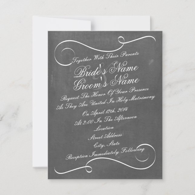 Simple Swirls Chalk Inspired Wedding Invite (Front)