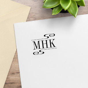 Simple Swirls Monogram Initials 1x1 Rubber Stamp