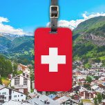 Simple Swiss Flag Red Luggage Tag<br><div class="desc">Click "Customise it"  to personalise text and/or change background colour.
Makes a great holiday gift or a  Cool stocking filler,  birthday present or holiday gift.</div>
