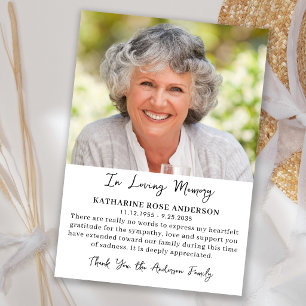 Simple Sympathy Custom Photo Memorial Funeral Thank You Card