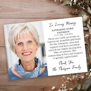 Simple Sympathy Photo Personalised Funeral Thank You Card