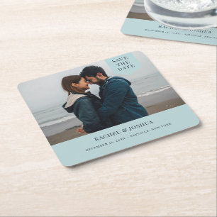 Simple Tag Photo Save The Date Square Paper Coaster