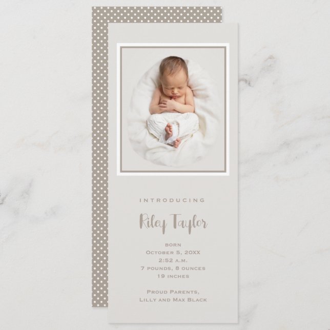Simple Tall Baby Photo Birth Announcement (Front/Back)