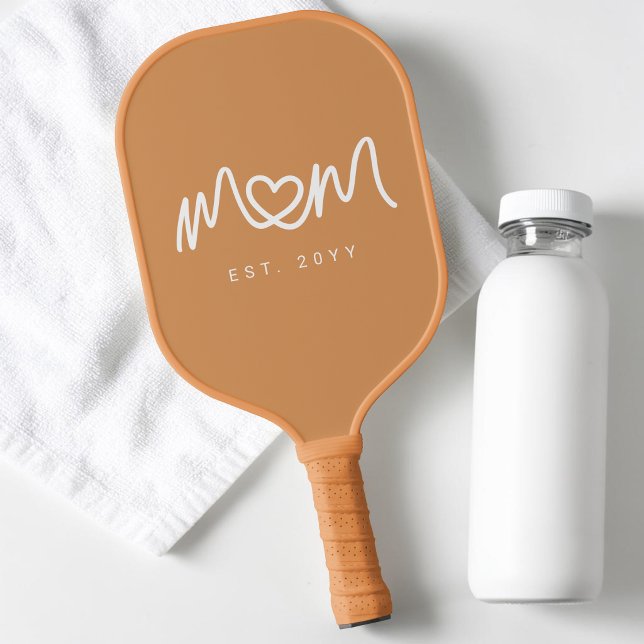Simple Tan Cute Heart Script Mum Established Est Pickleball Paddle (Simple Tan Cute Heart Script Mom Established Est Pickleball Paddle)