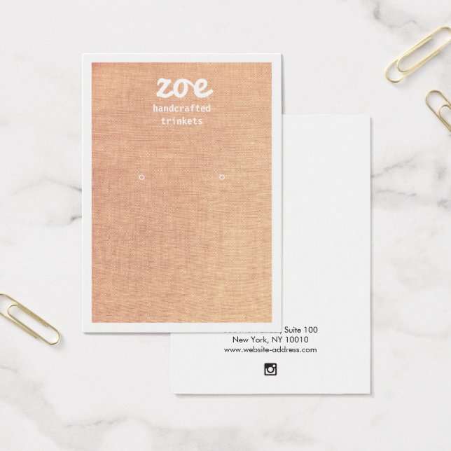 Simple Tan Linen Earring Display Card (Office)