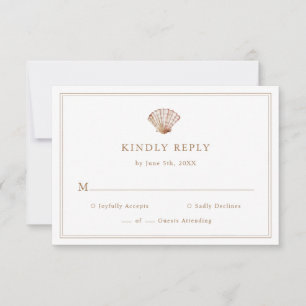 Simple Tan Seashell Beach Wedding RSVP Card