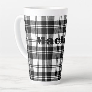 Simple Tartan Black and White Monogram Name   Latte Mug