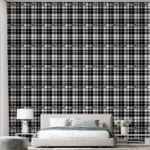 Simple Tartan Black and White Monogram Name   Wallpaper