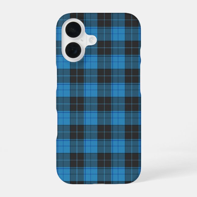 Simple tartan pattern in dark blue iPhone 16 case (Back)