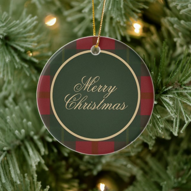 Simple Tartan Plaid Merry Christmas  Ceramic Tree Decoration (Tree)