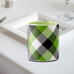 Simple Tartan Plaids Neon Green Two-Tone Coffee Mug