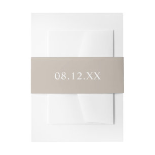 Simple Taupe Date Wedding Invitation Belly Band
