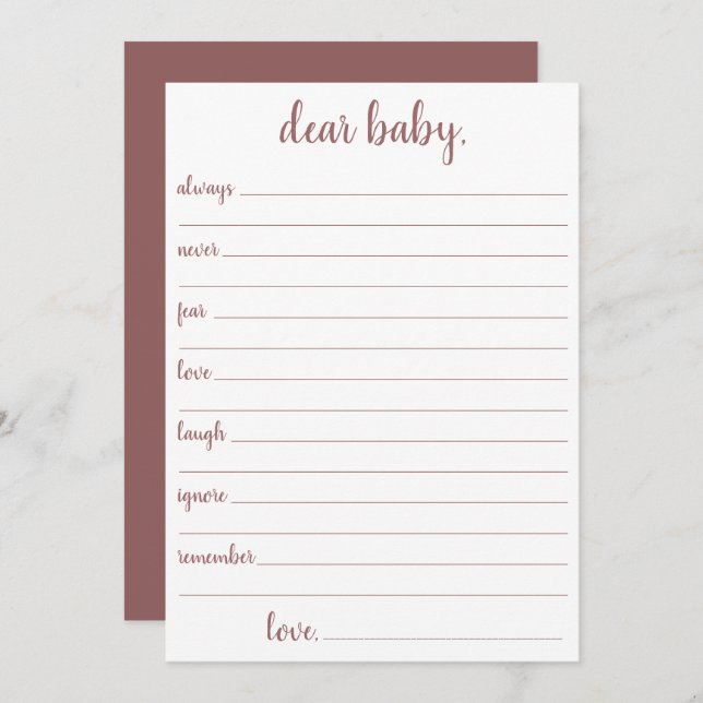 Simple Taupe Dear Baby | Desert Rose Keepsake Card (Front/Back)