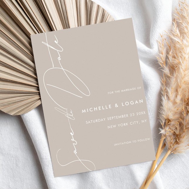 Simple Taupe Modern Handwritten Script Save The Date (Creator Uploaded)
