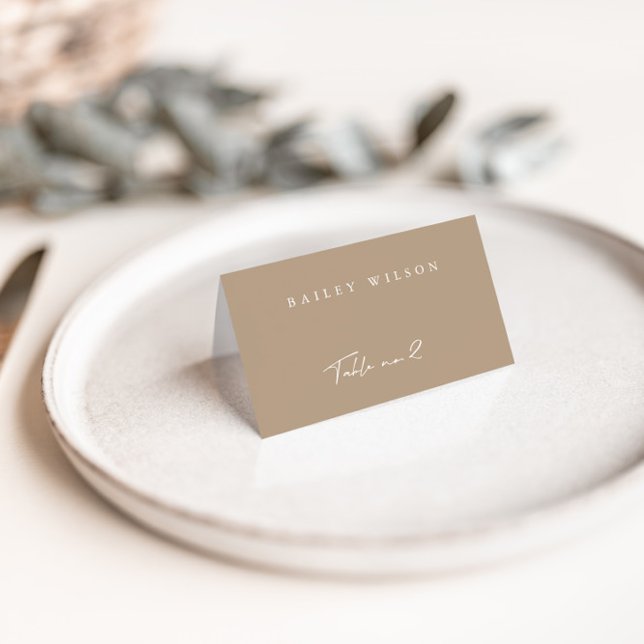 Simple Taupe Modern Wedding Place Card (Creator Uploaded)