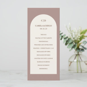 Simple Taupe Monogram Boho Arch Modern Wedding Programme