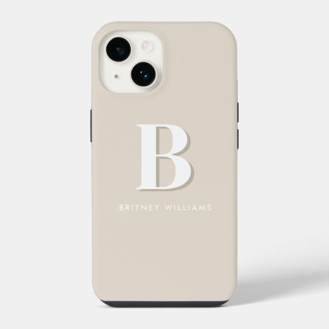 Simple Taupe Neutral Letter Initial Monogram iPhone Case (Back)