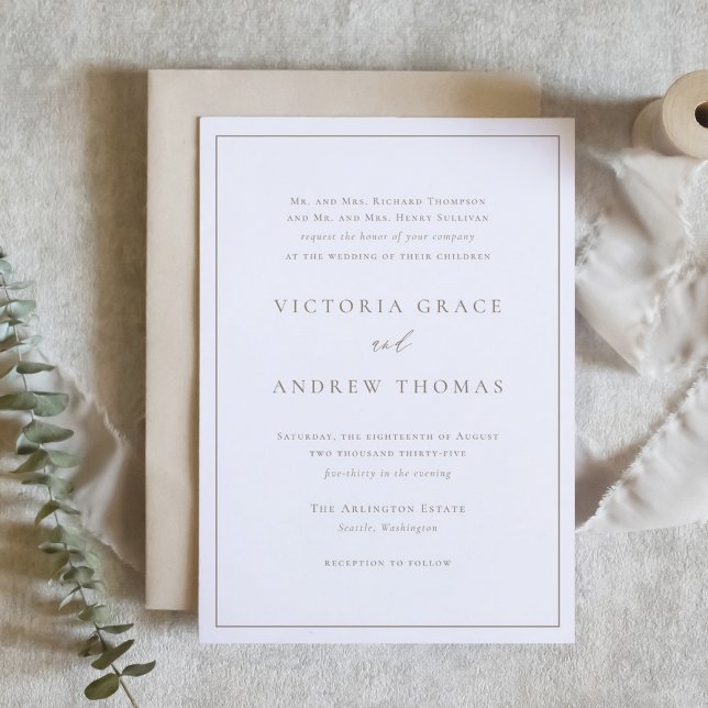 Simple Taupe Parent's Hosting Formal Wedding Invitation (Customizable formal wedding invitation featuring simple and elegant typography. Parents Hosting)