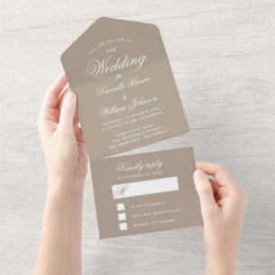 Simple Taupe Wedding Invitation & Detachable RSVP